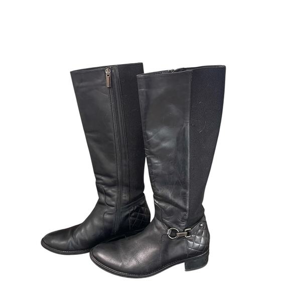 Aquatalia Oralie Black Knee-High Stretch Leather Riding Boots Side Zip Quilted 8 - Picture 4 of 10